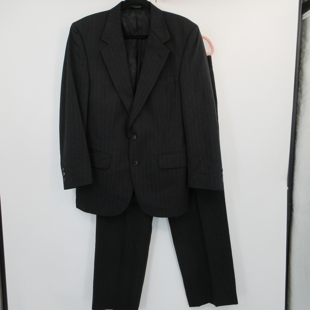 Christian Dior Monsieur Mens Wool Pinstripe Suit Charcoal Grey 2-Piece USA Made